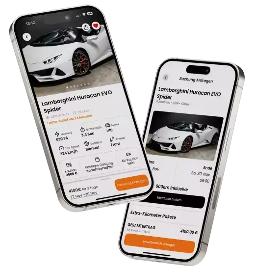 Drivable App Startseite – Sportwagen durchsuchen und direkt mieten